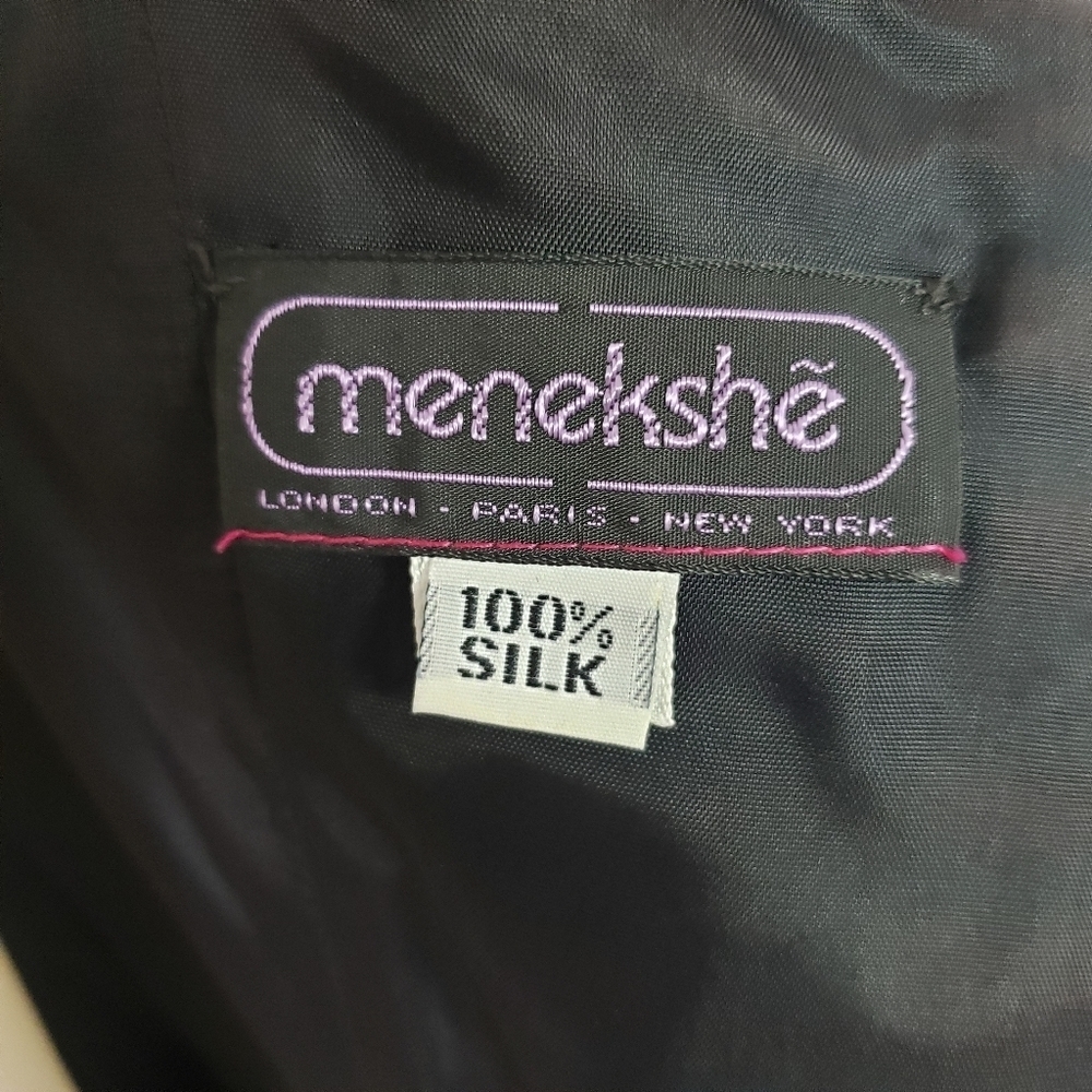 Menekshe black silk gown beaded appliqué formal - Picture 9 of 11
